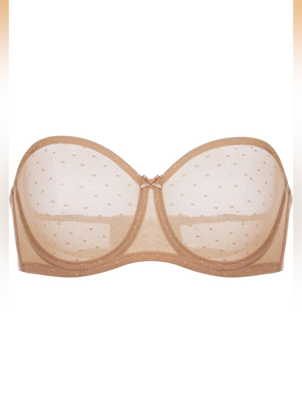 Sheer Polka Dot Strapless Bandeau Bra in Nude